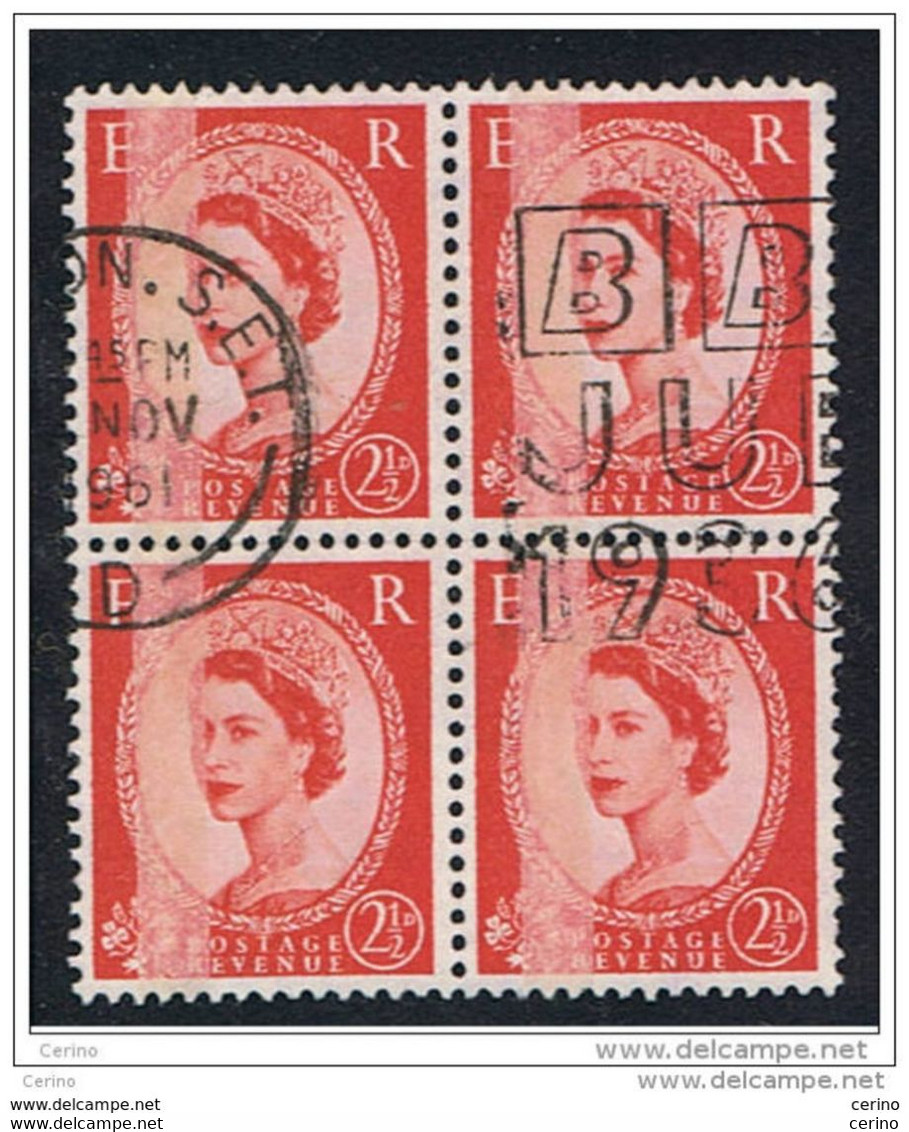 GREAT  BRITAIN: 1960/72  ELIZABETH  II° -  2 1/2 P. BLCK  4  USED  STAMPS  - PHOSPHORUS  ON  THE LEFT - YV/TELL. 330 BBb - Errors, Freaks & Oddities (EFOs