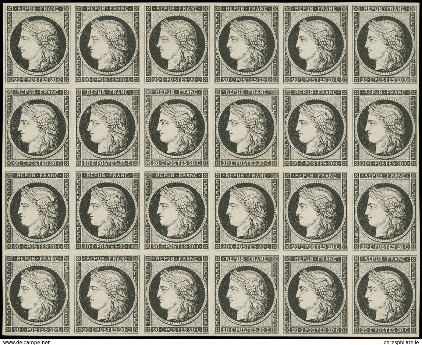 (*) EMISSION DE 1849 - 3a   20c. Noir Sur Blanc, BLOC De 24, Grande Fraîcheur, TTB, Certif. Scheller - 1849-1850 Ceres