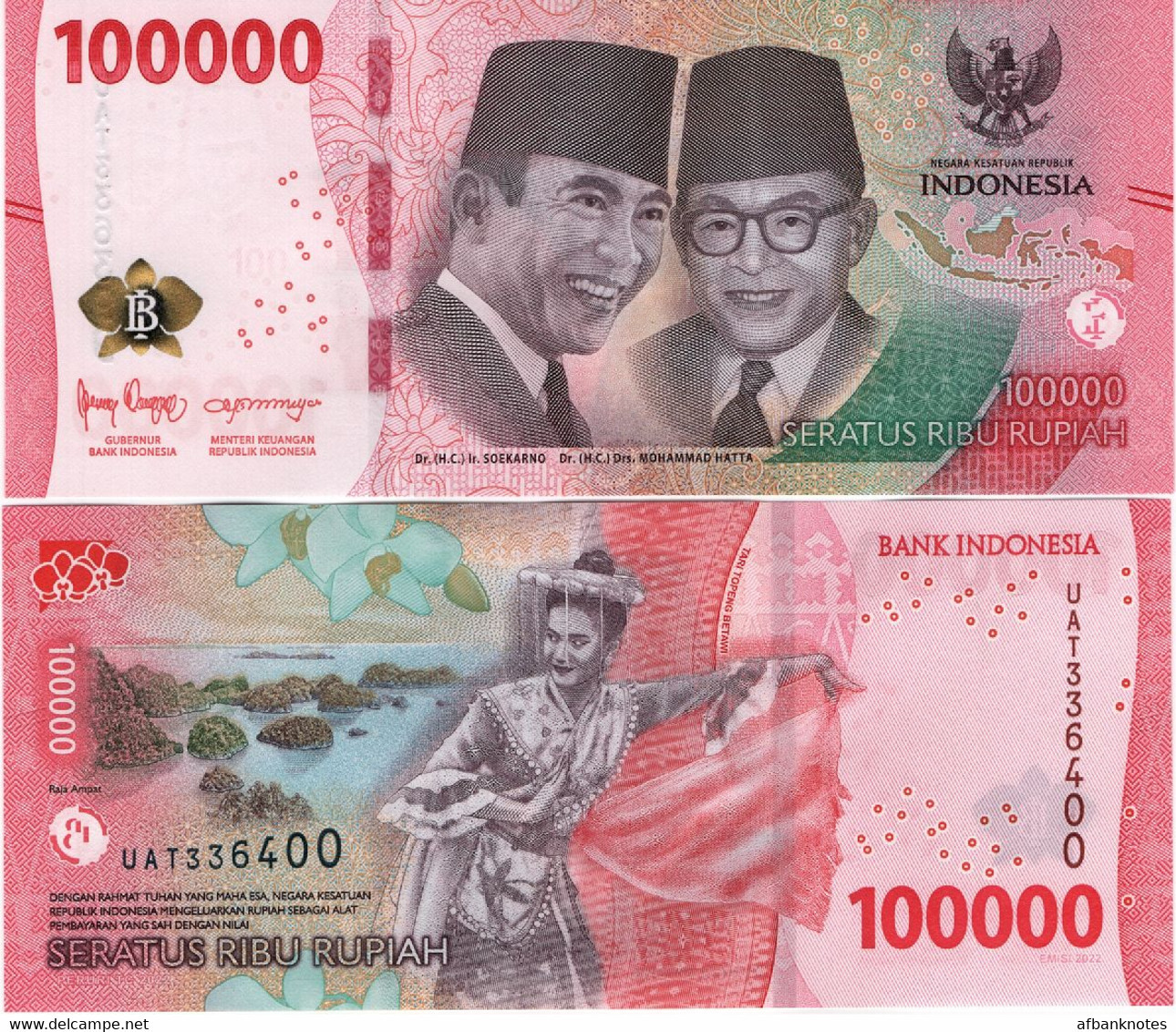 INDONESIA       set 1000 → 100,000 Rupiah      P-W162 → P-W168       2022/2022   UNC