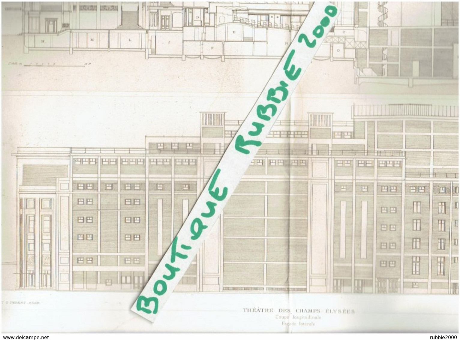 9 GRAVURES PLANS 1913 PARIS 8° THEATRE DES CHAMPS ELYSEES 15 AVENUE MONTAIGNE ARCHITECTES PERRET BOURDELLE VAN DE VELDE