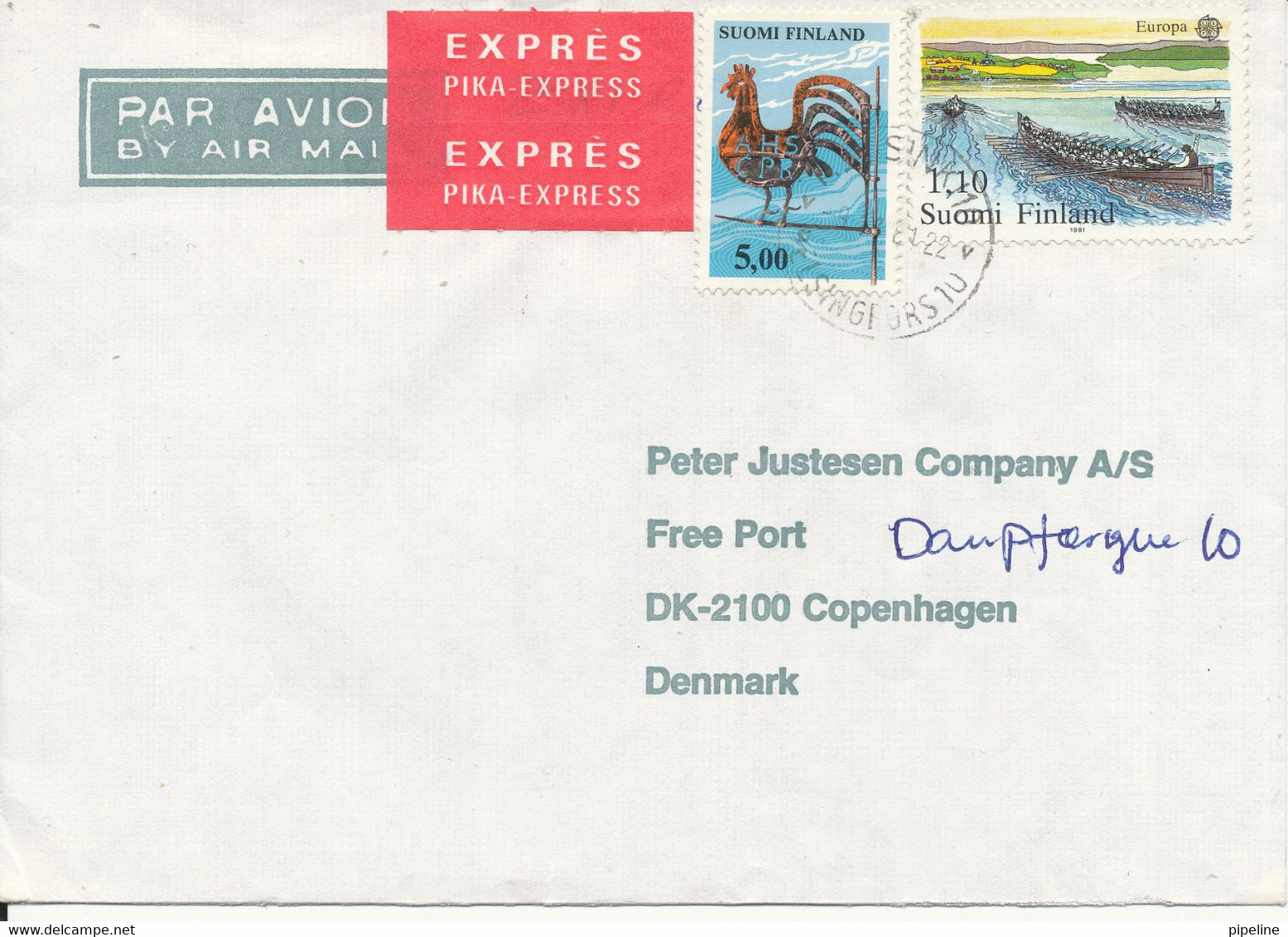 Finland Air Mail Sent Express To Denmark 9-11-1981 Topic Stamps - Brieven En Documenten