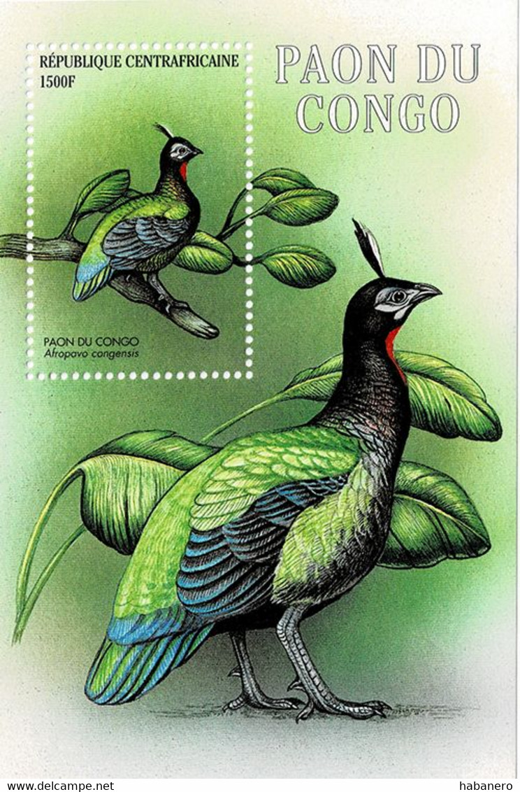 CENTRAL AFRICAN REPUBLIC 2001 Mi BL 654 CONGO PEAFOWL BIRD MINT MINIATURE SHEET ** - Pfauen