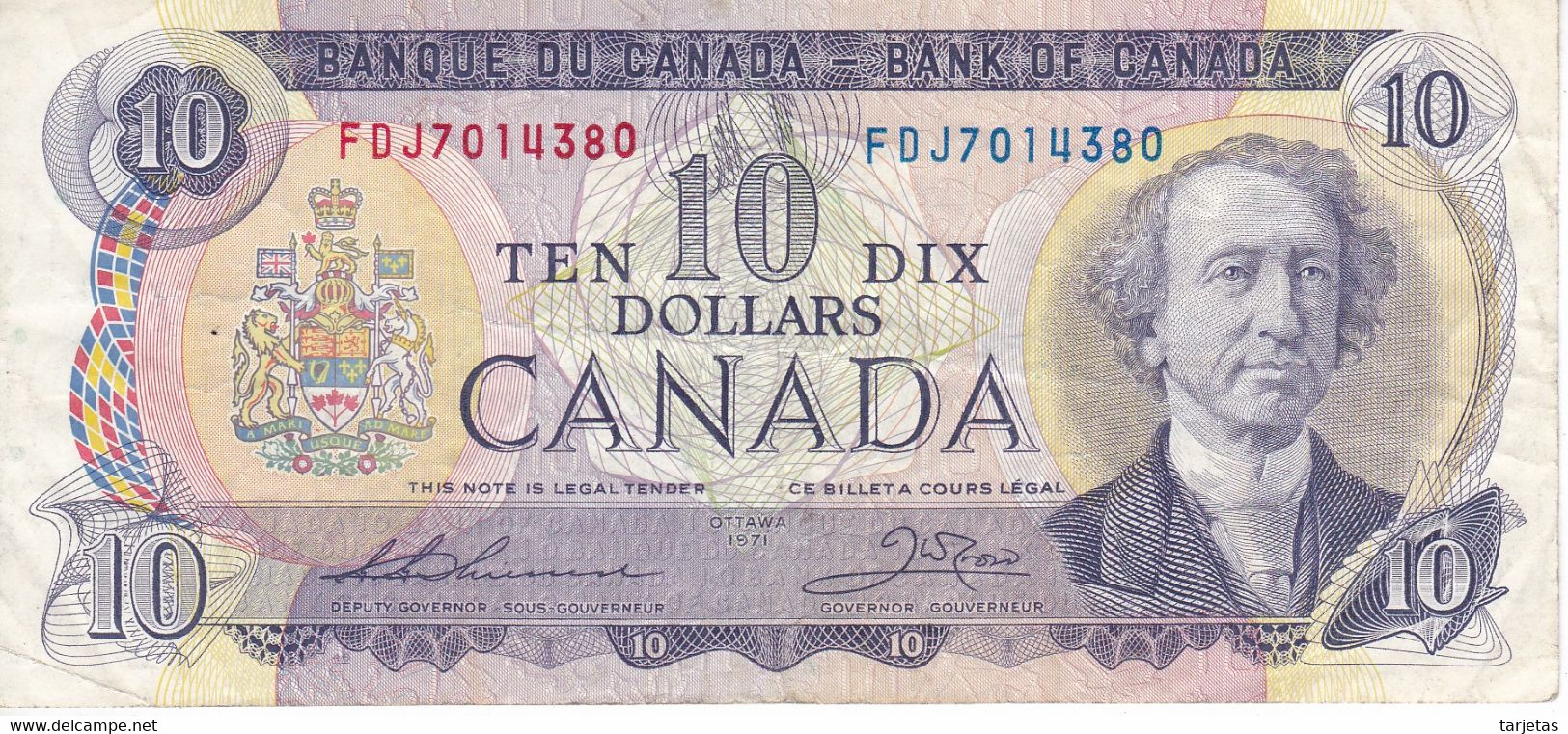 BILLETE DE CANADA DE 10 DOLLARS DEL AÑO 1971 (BANKNOTE) - Canada