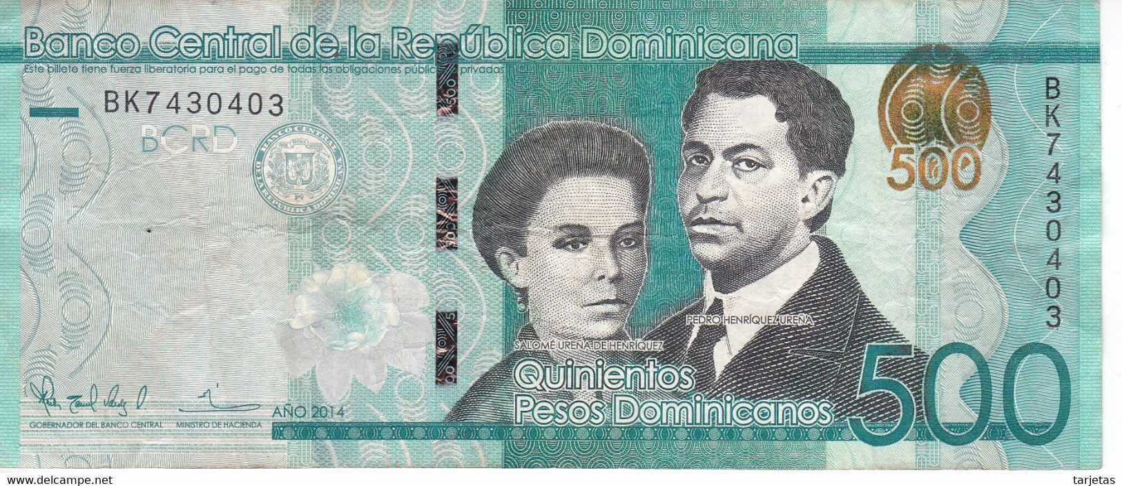BILLETE DE REP. DOMINICANA DE 500 PESOS ORO DEL AÑO 2014 SERIE BK (BANKNOTE) - Dominicana