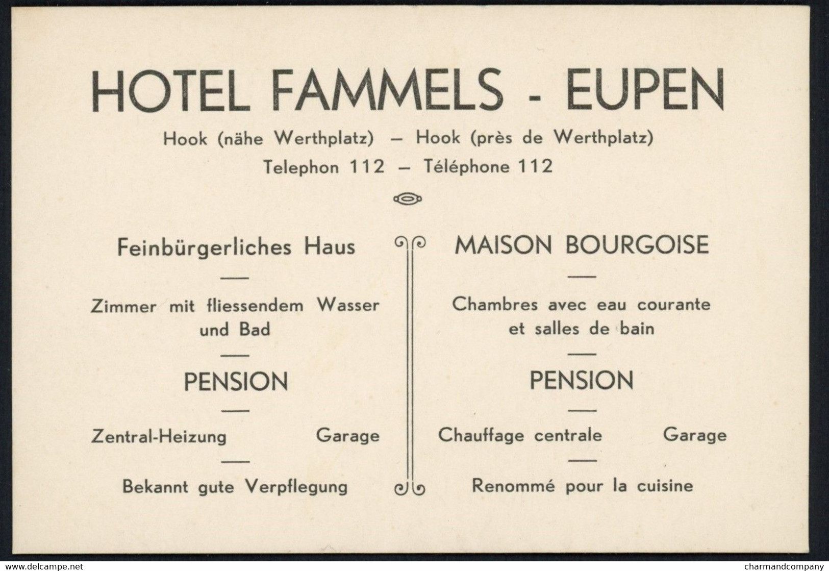 Carte Publicitaire 8,5 X 12,5 Cm - Hôtel Fammels - Hook - Eupen - Voir Scan - Visiting Cards