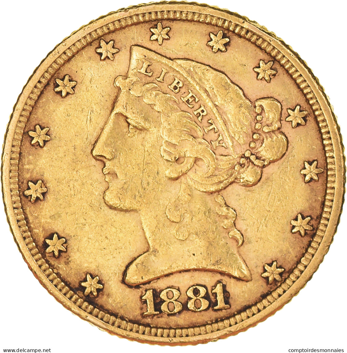 Monnaie, États-Unis, Coronet Head, $5, Half Eagle, 1881, U.S. Mint - 5$ - Half Eagles - 1866-1908: Coronet Head (Testa Coronata)