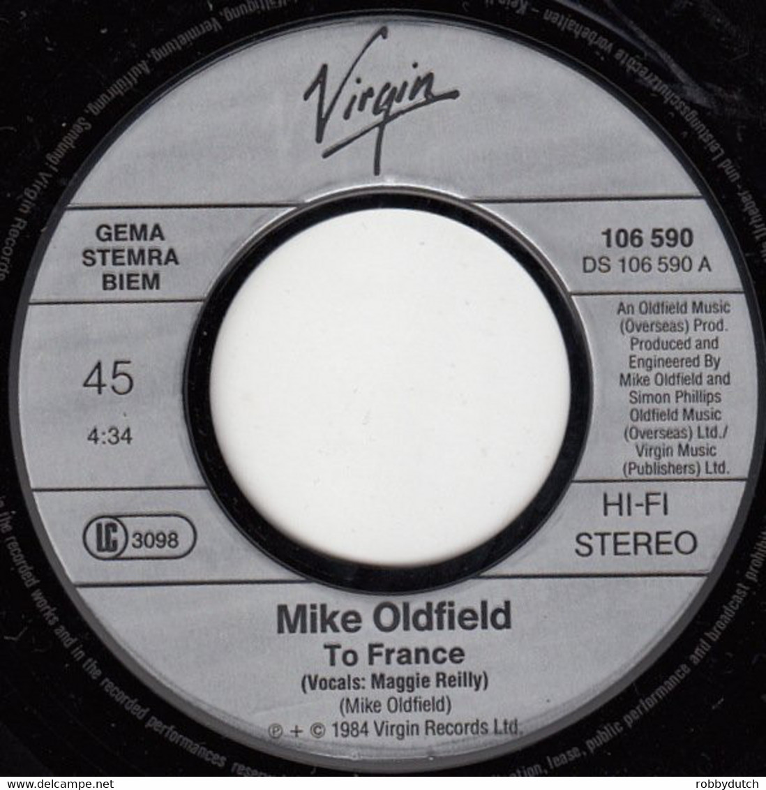 * 7" * MIKE OLDFIELD - TO FRANCE (Europe 1984 EX) - Country Y Folk