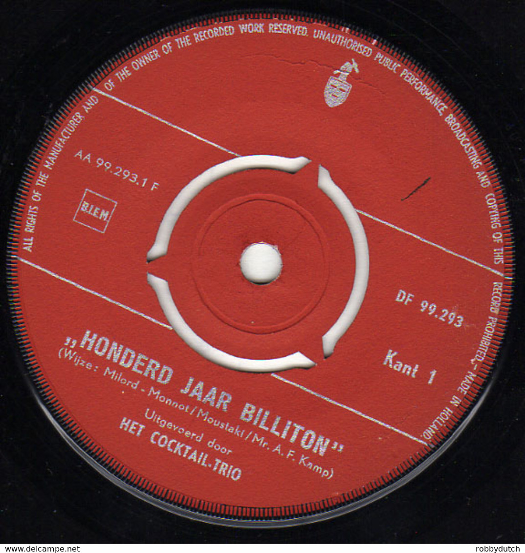 * 7" * COCKTAIL TRIO - 100 JAAR BILLITON MAATSCHAPPIJ (Holland 1960 EX) - Otros - Canción Neerlandesa