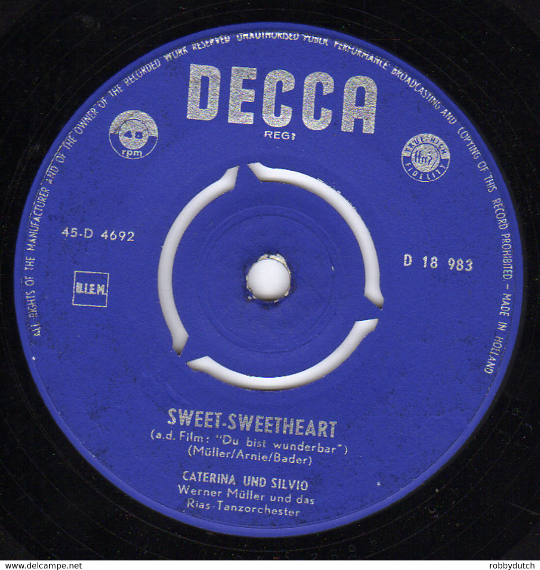 * 7" * CATERINA VALENTE (und SILVIO) - SWEET SWEETHEART (Holland 1959) - Otros - Canción Alemana