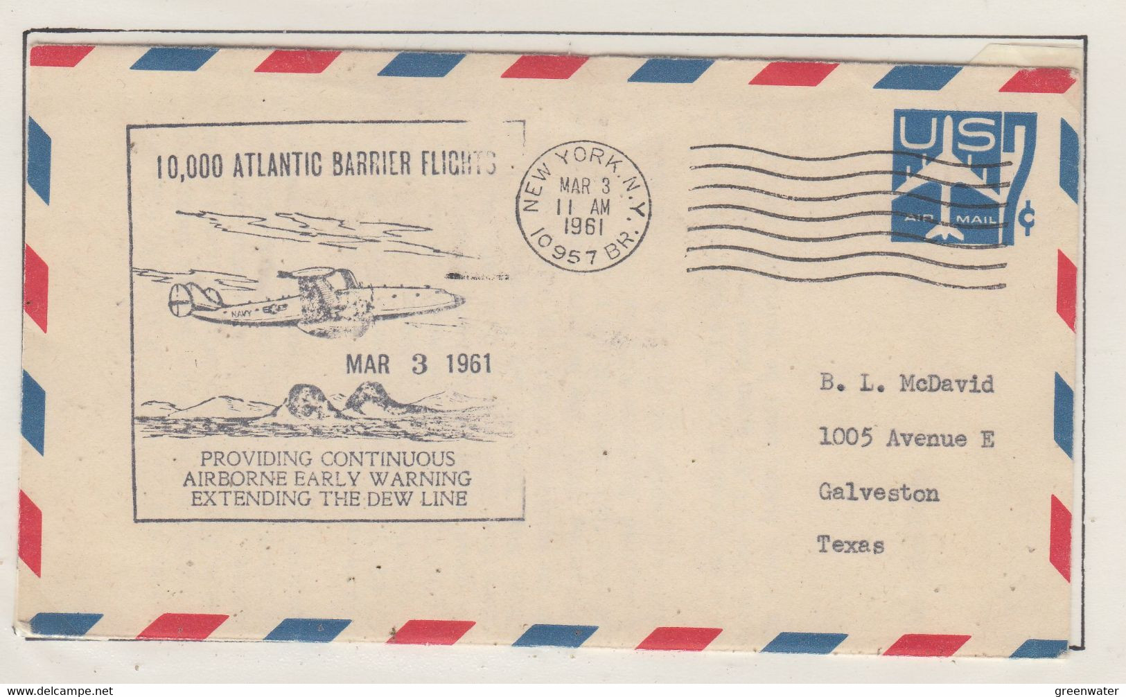 USA Early Warning System "10.000 Atlantic Barrier Flights" Cover Ca New York MAR 3 1961 (EW151A) - Vols Polaires