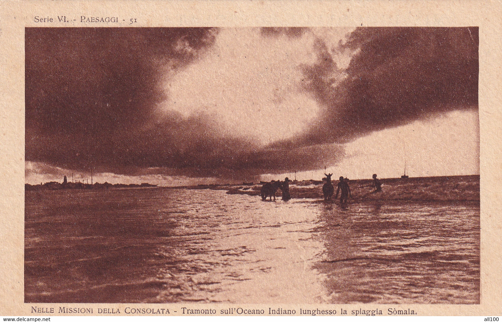 A18508 - SOMALIA PAESAGGI NELLE MISSIONI DELLA CONSOLATA TRAMONTO SULL'OCEANO INDIANO LUNGHESSO LA SPIAGGIA SOMALA - Somalie