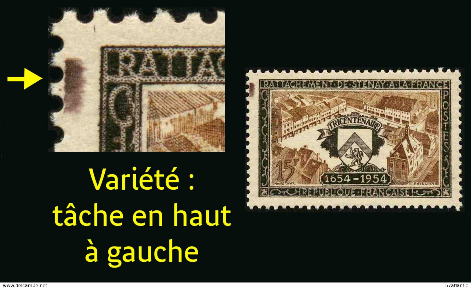 FRANCE - YT 987 ** - STENAY - VARIETE TACHE EN HAUT A GAUCHE -  1 TIMBRE NEUF ** - Unused Stamps