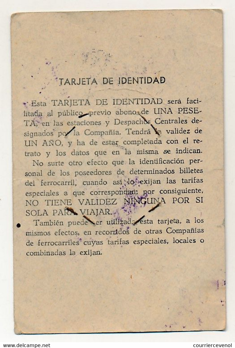 ESPAGNE - Compania De Los Ferrocarriles Madrid Zaragossa Alicante - Tarjeta De Identidad 1936/1937 - Documents Historiques