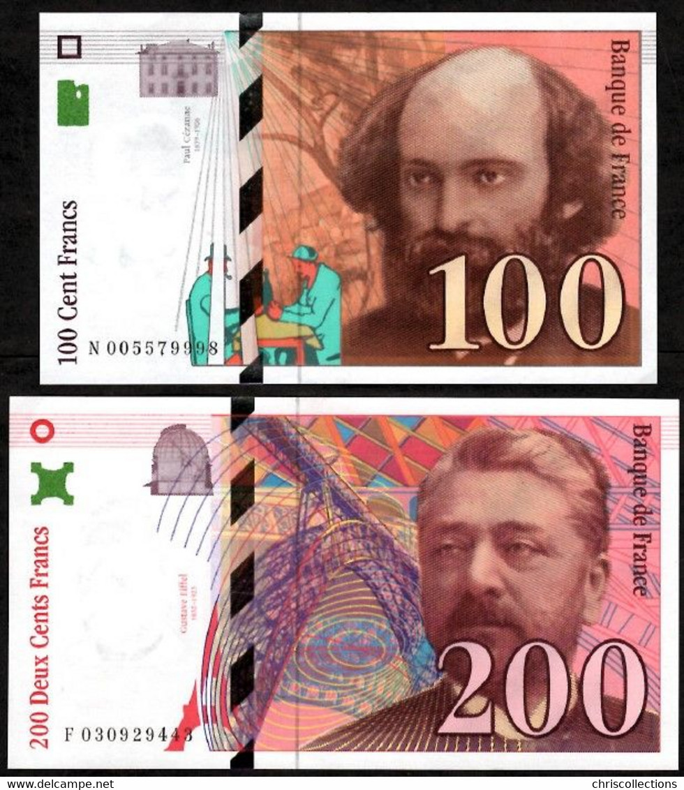 FRANCE - Lot De 2 Billets Français - 100F Cézanne 1997 - 200F Eiffel 1996 - SUP - Non Classificati