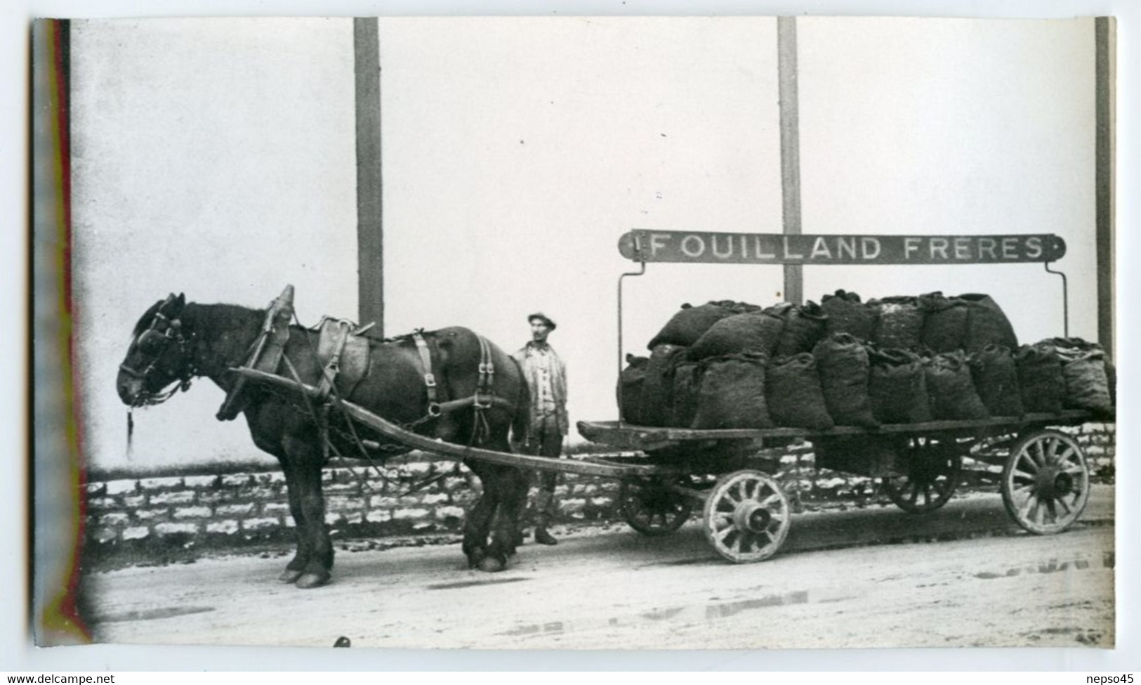 Photographie Ancienne.comerçant Les établissements Fouilland Frères En Côte-D'or ( 21 ) Attelage Chevaux Charbons - Métiers