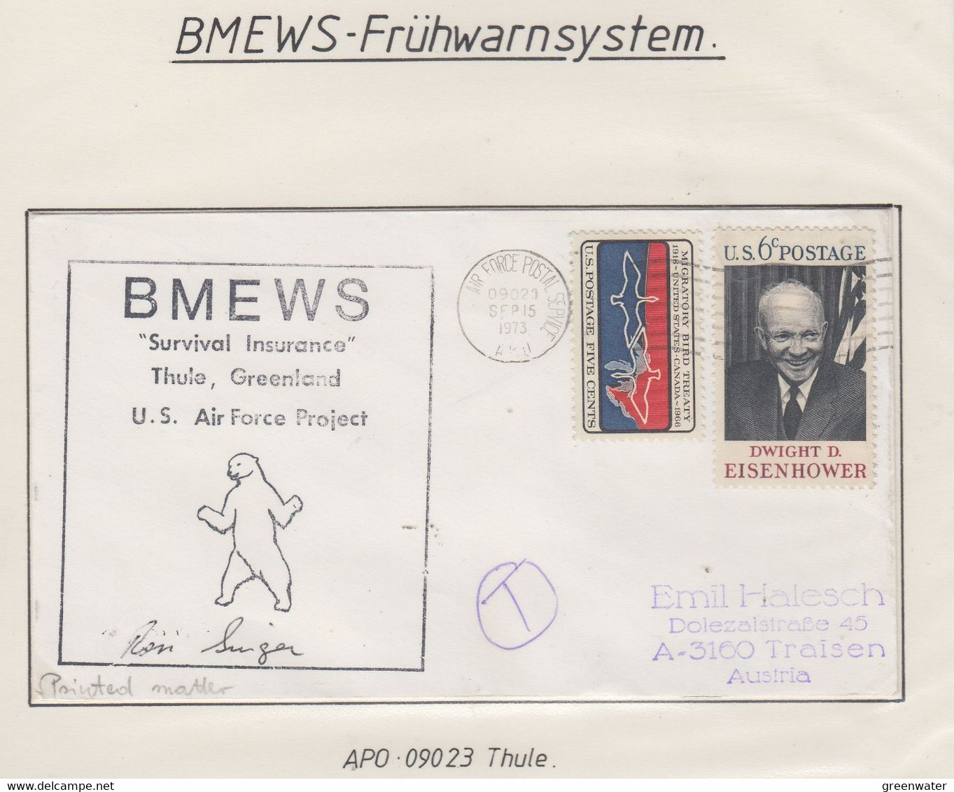 USA BMEWS  Early Warning System  Cover Signature Ca Air Force SEP 15 1973  (EW155B) - Vols Polaires