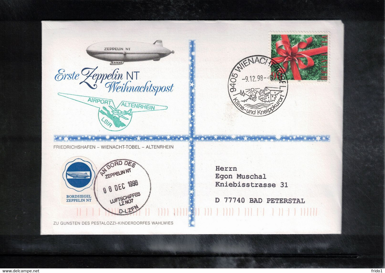 Schweiz / Switzerland 1998 1st Zeppelin NT Christmas Post Interesting Cover - Zeppelin