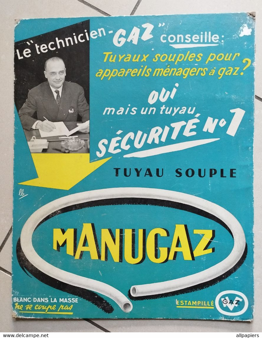 Plaque Publicitaire En Carton Rigide Sécurité N°1 Tuyau Souple Manugaz - Imprimerie Guichard - Format : 48.5x38.5 Cm - Targhe Di Cartone