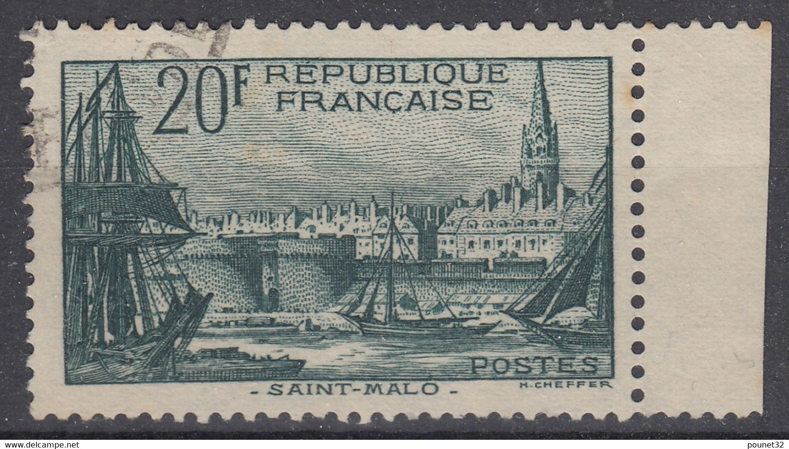 FRANCE : ST MALO 20F VERT BORD DE FEUILLE N° 394 AVEC OBLITERATION LEGERE - Oblitérés