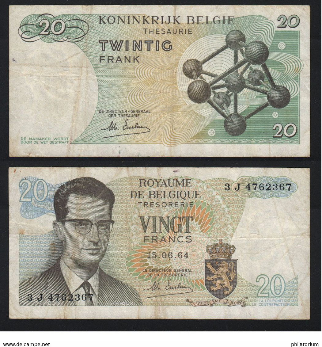 Belgique, 20 Francs; 3 J 4762367; Atonium, Juin 1964, P 138 A2, Usagé - 20 Franchi