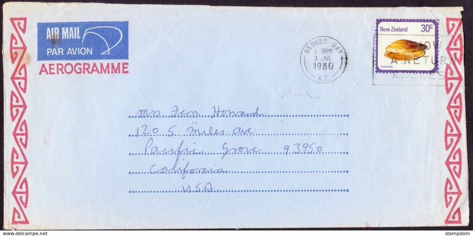 NEW ZEALAND 1980 Aerogramme To USA @D8663L - Storia Postale