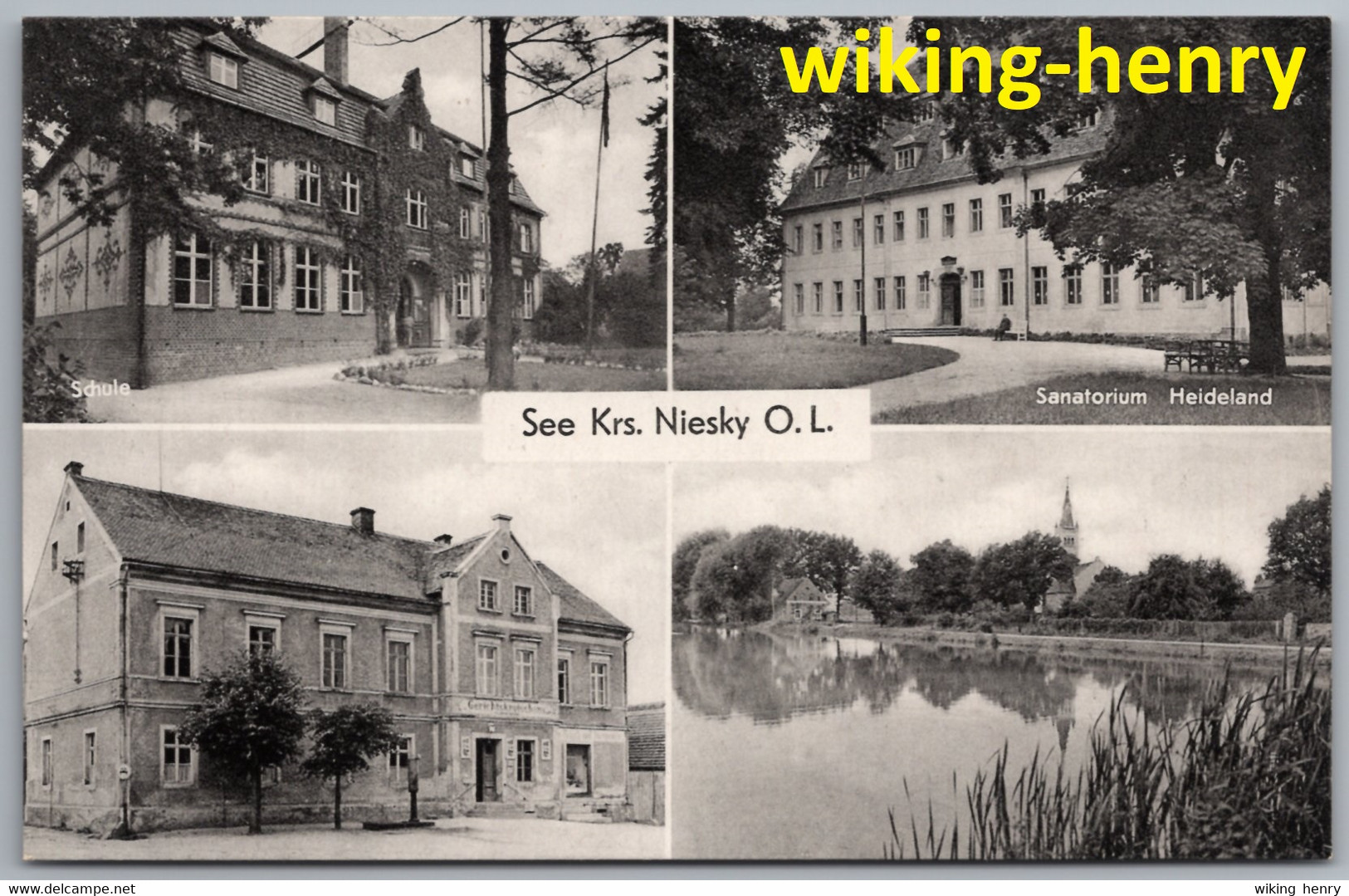 Niesky See - S/w Mehrbildkarte 1   Mit Schule Gaststätte Gerichtskretscham In Kodersdorf Und Sanatorium Heideland - Niesky