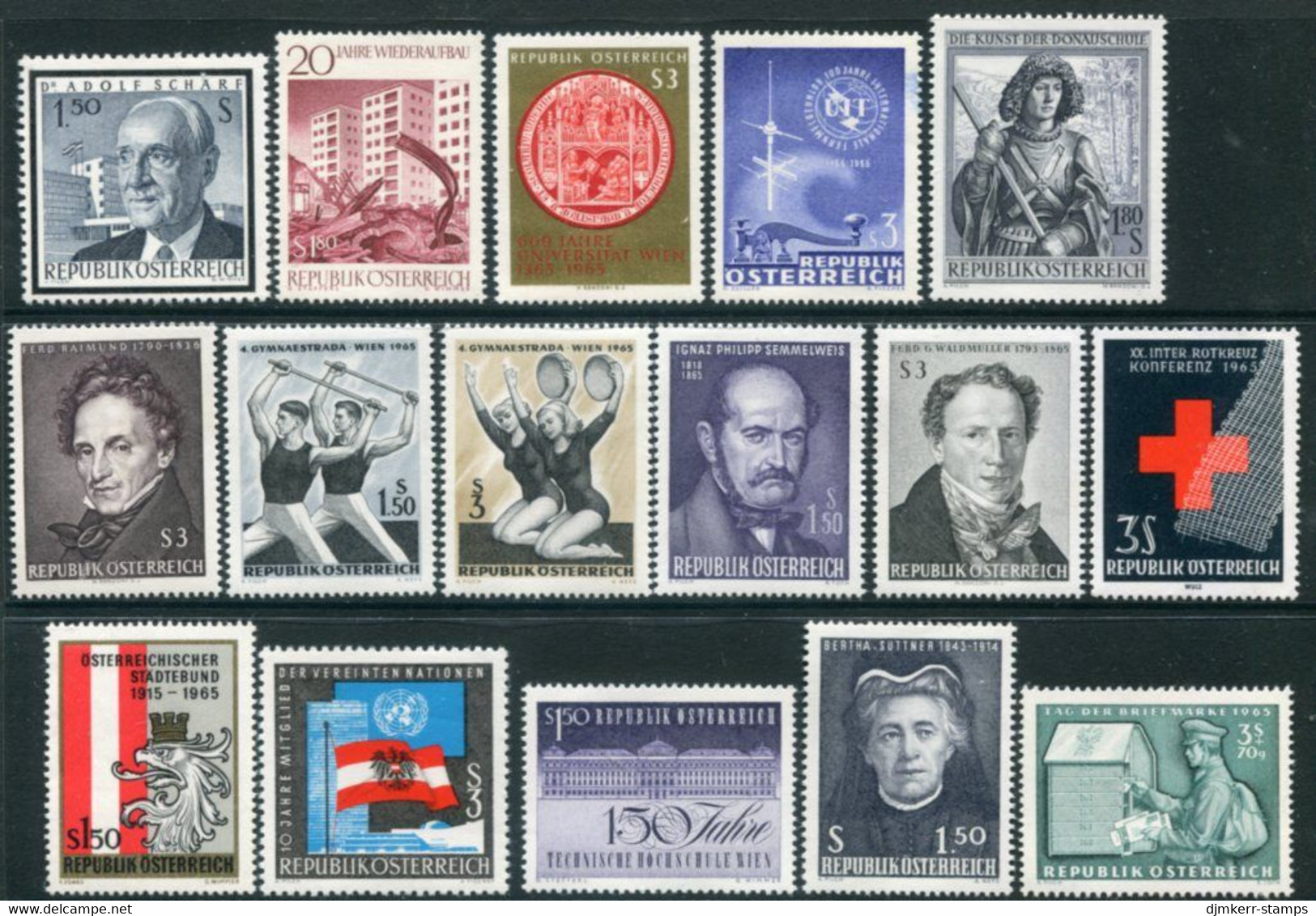 AUSTRIA 1965 Complete Commemorative Issues Except WIPA II MNH / **.  Michel 1145-52, 1177, 1179-83, 1190-93, 1195-200 - Unused Stamps