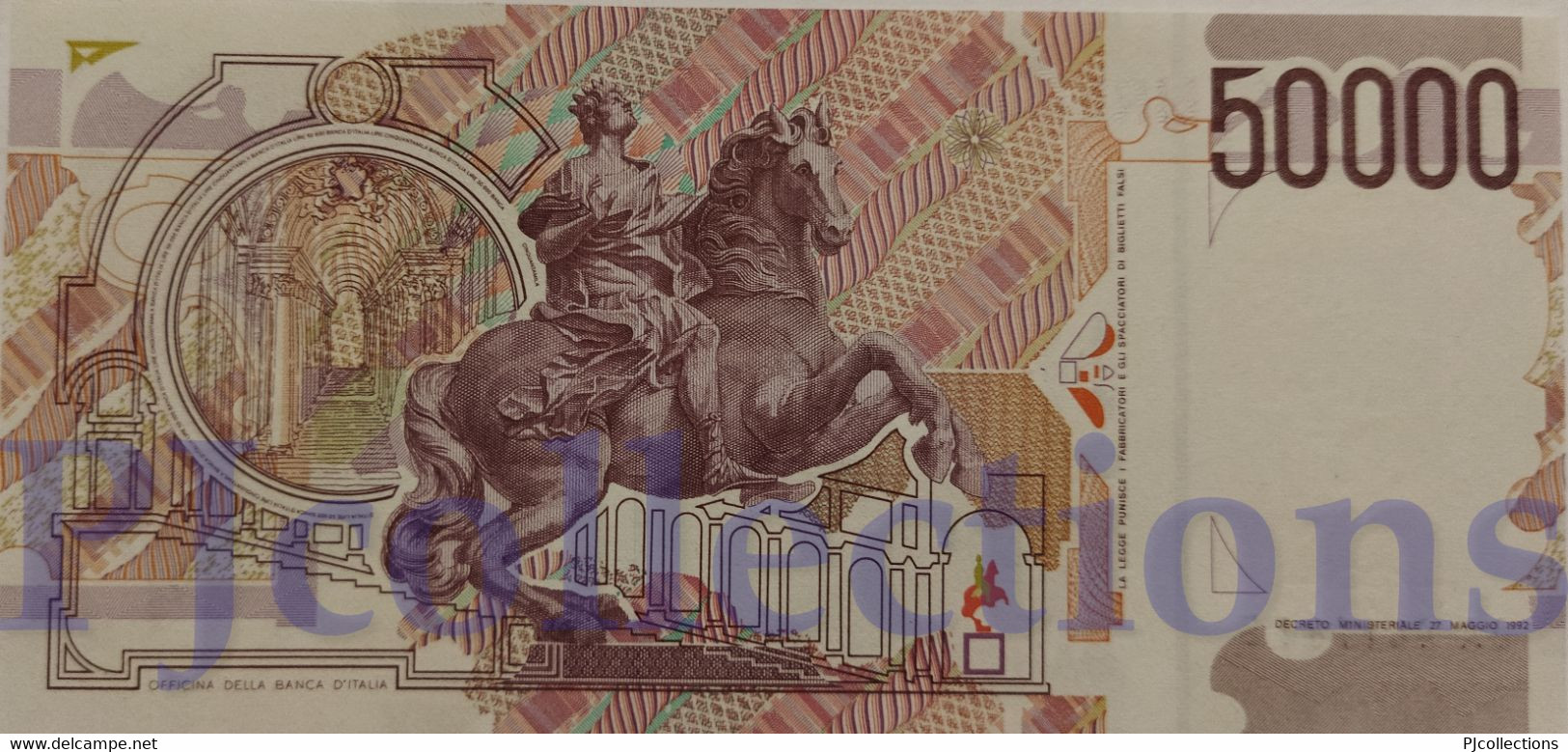 ITALIA - ITALY 50000 LIRE 1992 PICK 116a UNC PREFIX "A" - 50.000 Lire