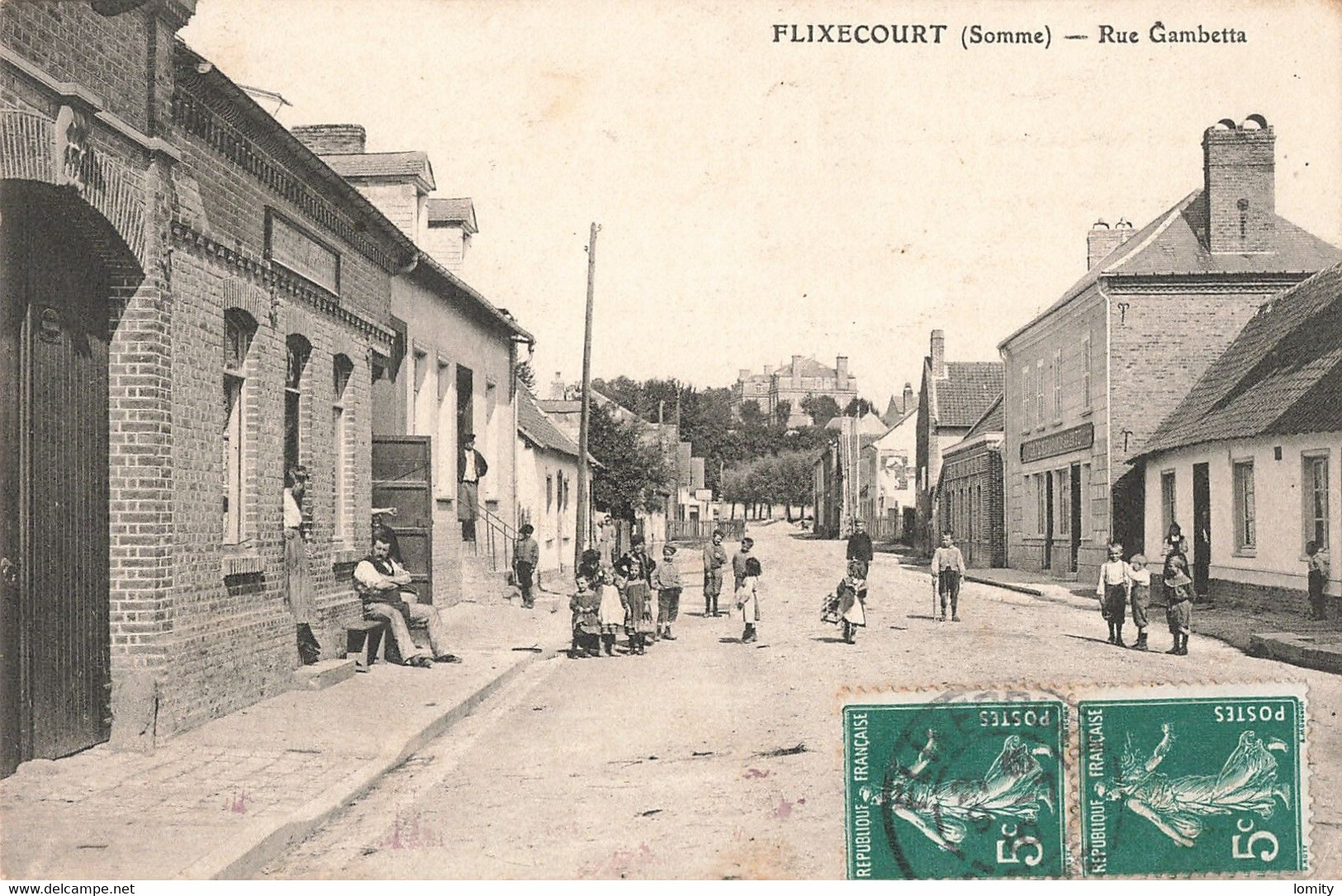 80 Flixecourt CPA Rue Gambetta Cachet 1910 - Flixecourt