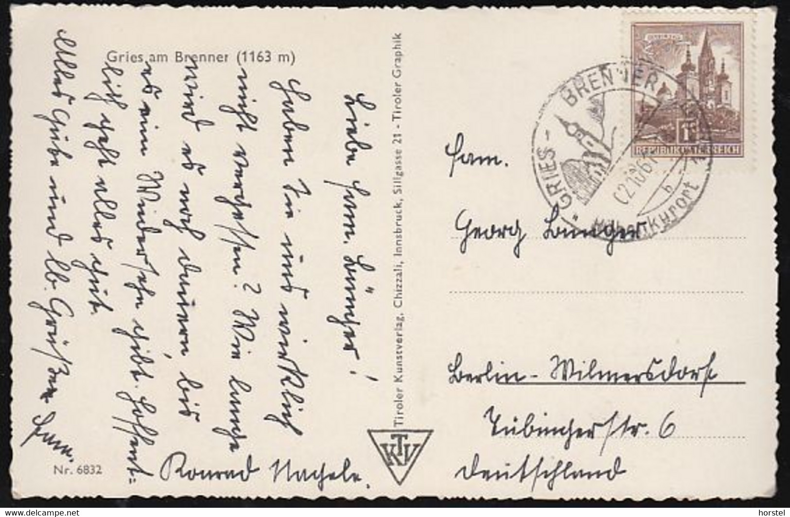 Austria - 6156 Gries Am Brenner - Alte Ortsansicht Mit Kirche - Church - Nice Stamp 1961 - Steinach Am Brenner