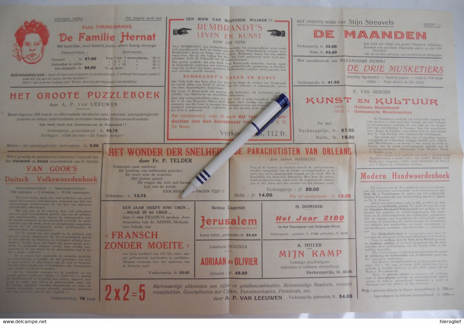 AGENTSCHAP DECHENNE - Afdeling VLAAMSCHE BOEKHANDEL Prospectus Kataloog 1941 F Timmermans De Familie Hernat - 1900 – 1949