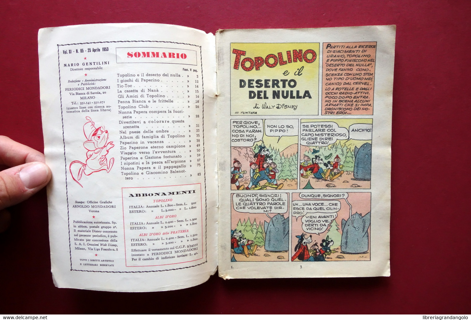 Topolino Walt Disney Numero 65 25 Aprile 1953 Mondadori Con Bollino - Sonstige & Ohne Zuordnung