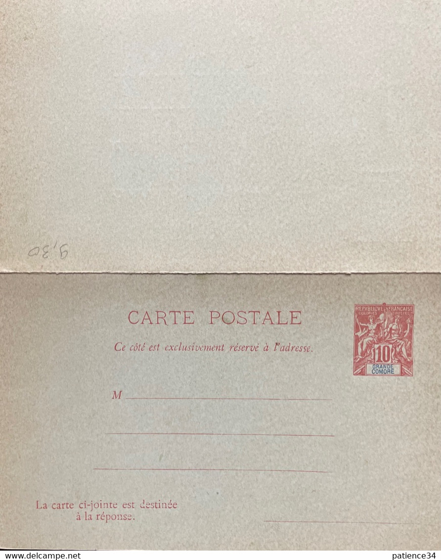 GRANDE COMORE - CARTE ENTIER TYPE GROUPE NEUVE AVEC REPONSE PAYEE - Storia Postale