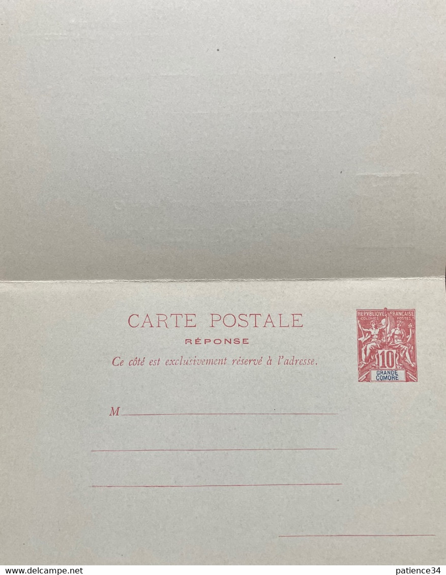 GRANDE COMORE - CARTE ENTIER TYPE GROUPE NEUVE AVEC REPONSE PAYEE - Storia Postale