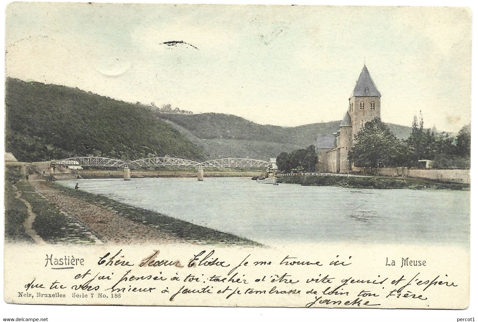 JM23.09 / CPA /  HASTIERE / LA MEUSE - LE PONT ( Colorisée ) EN...1905 - Hastière