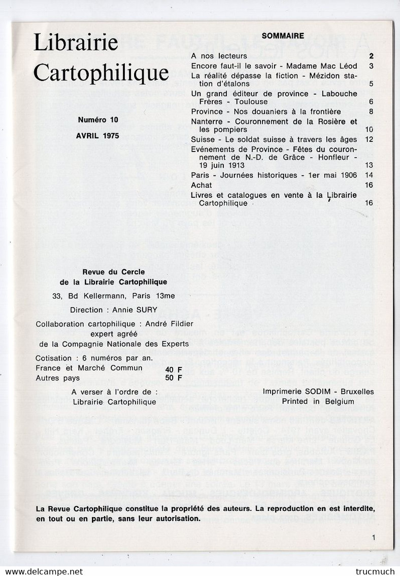 LIBRAIRIE CARTOPHILIQUE - Revue Bimestrielle N° 10   - Voir Sommaire - Francés