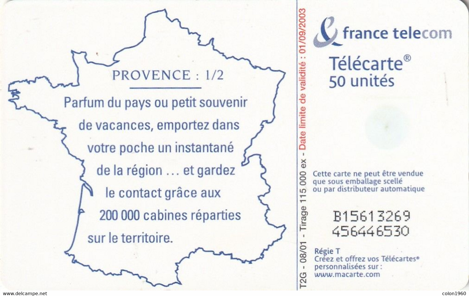 FRANCIA. F1172. Provence - Olives 1/2. 50U. 08-2001. (871). - 2001