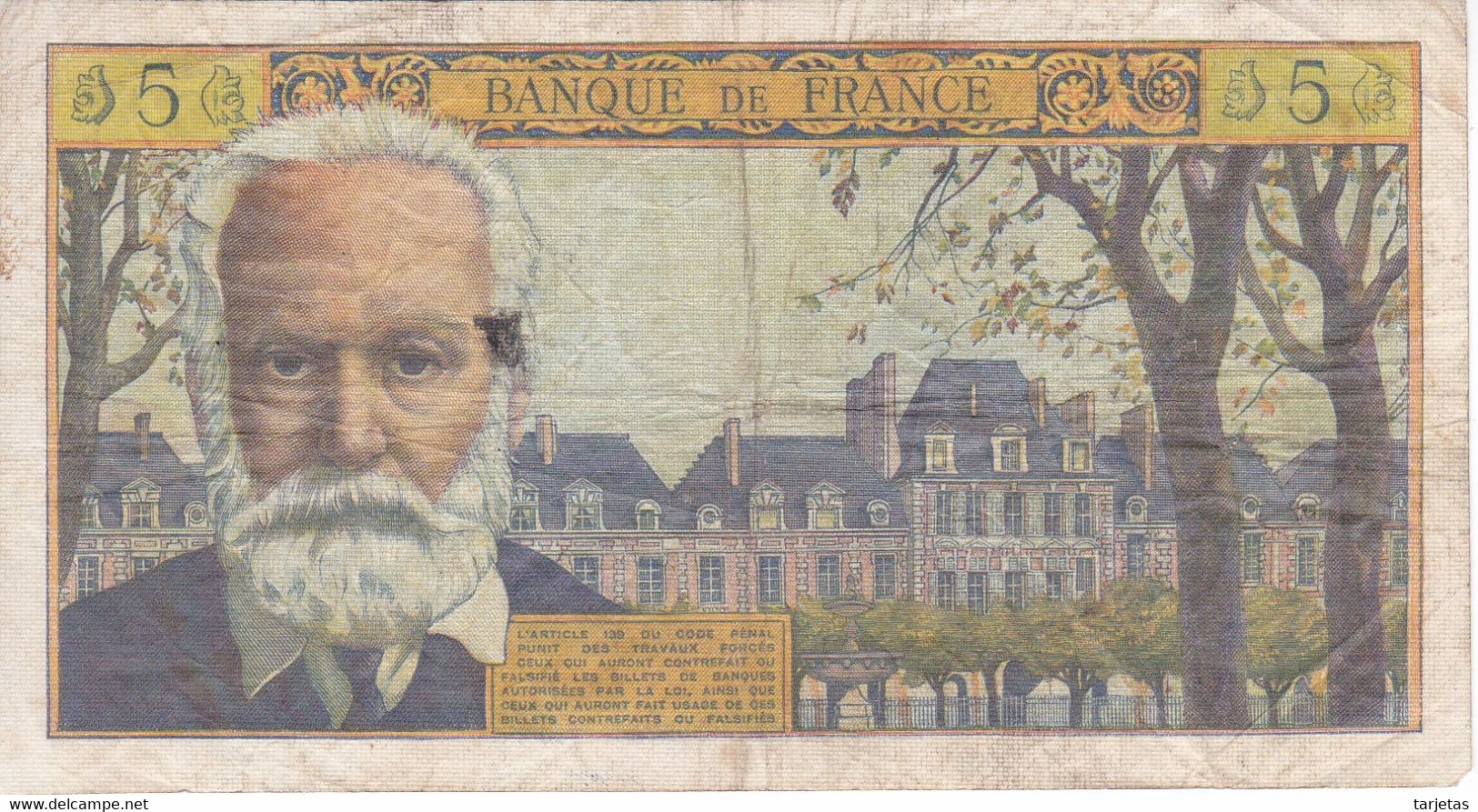 BILLETE DE FRANCIA DE 5 FRANCS DEL 4-2-1960 DE VICTOR HUGO  (BANKNOTE) - 5 NF 1959-1965 ''Victor Hugo''