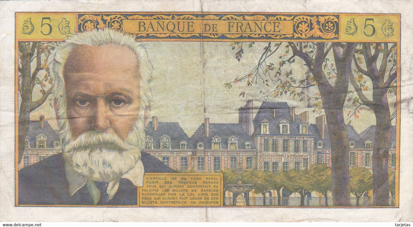 BILLETE DE FRANCIA DE 5 FRANCS DEL 6-4-1961 DE VICTOR HUGO  (BANKNOTE) - 5 NF 1959-1965 ''Victor Hugo''