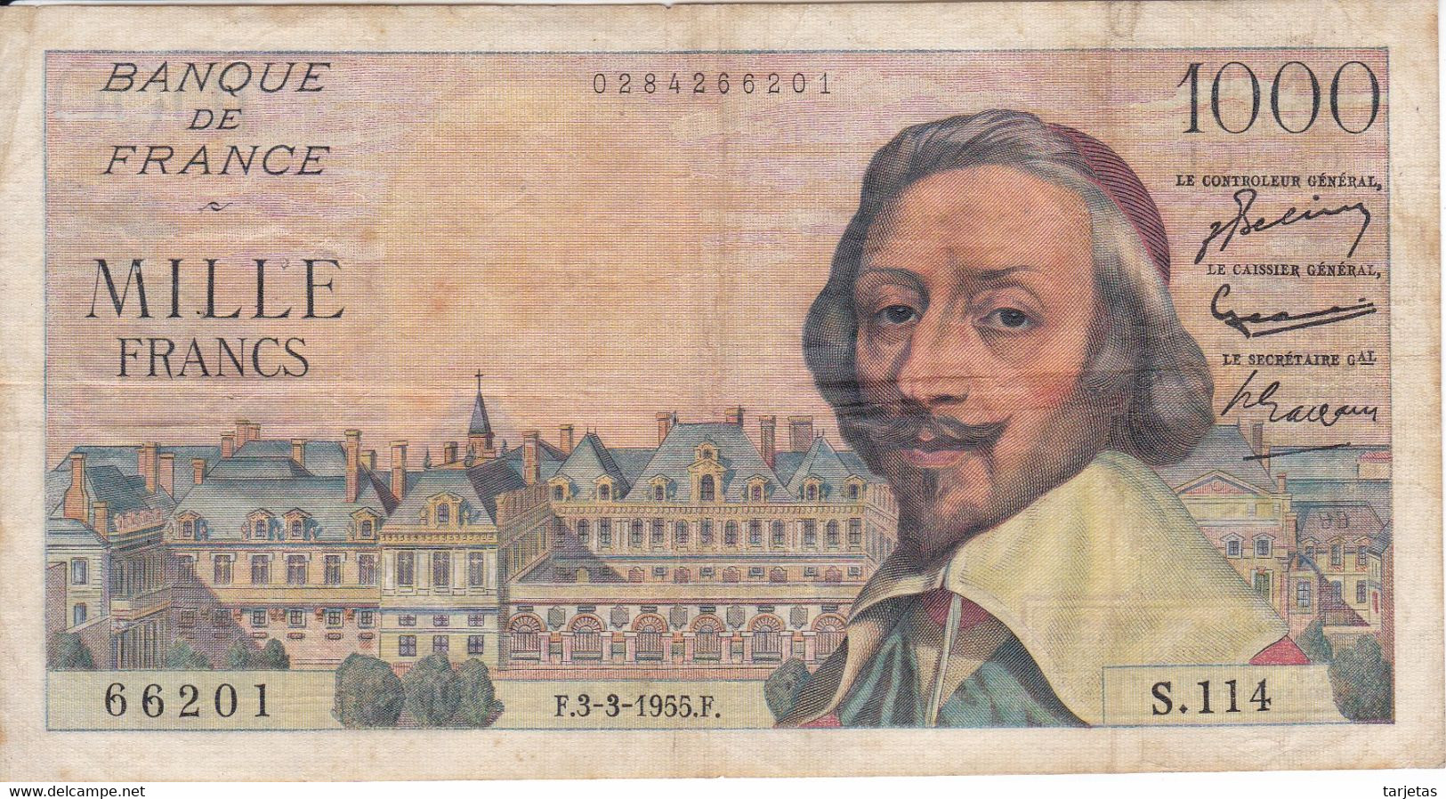 BILLETE DE FRANCIA DE 1000 FRANCS DEL 3-3-1955 RICHELIEU (BANKNOTE) - 1 000 F 1953-1957 ''Richelieu''