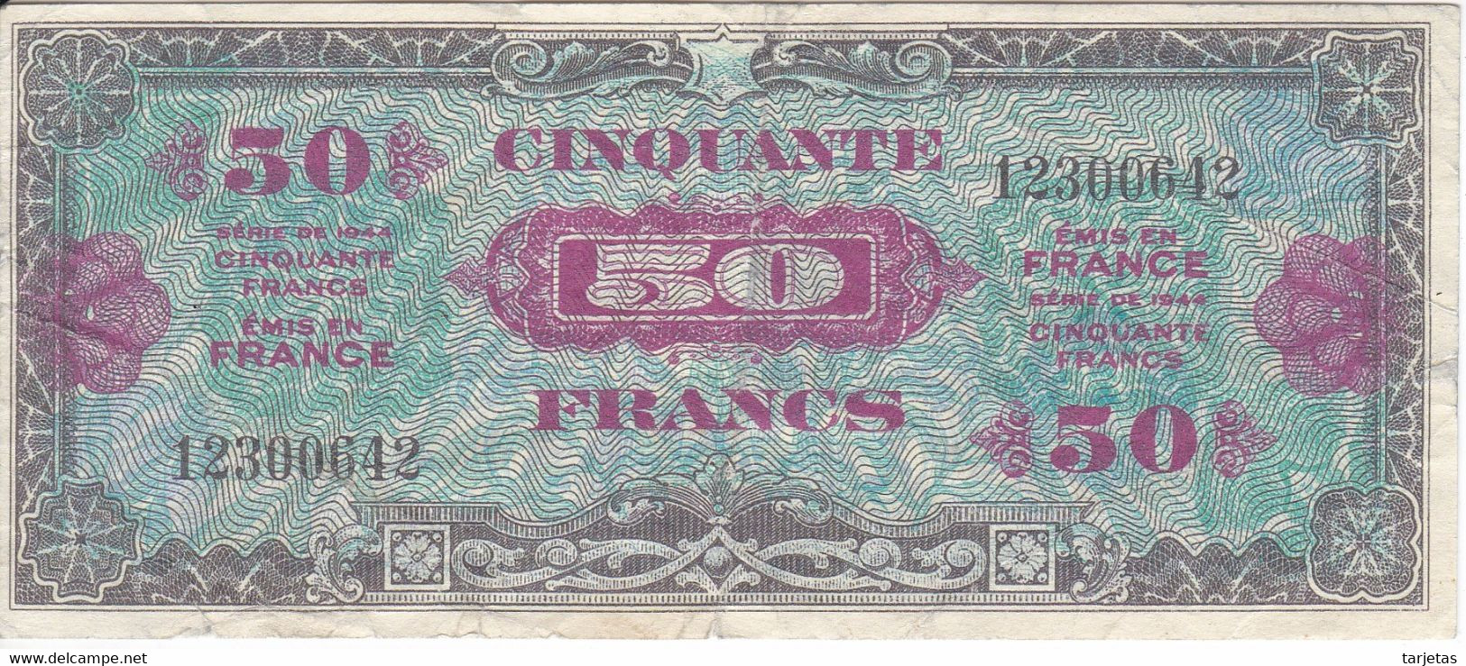 BILLETE DE FRANCIA DE 50 FRANCS DEL AÑO 1944  (BANKNOTE) - 1944 Drapeau/Francia