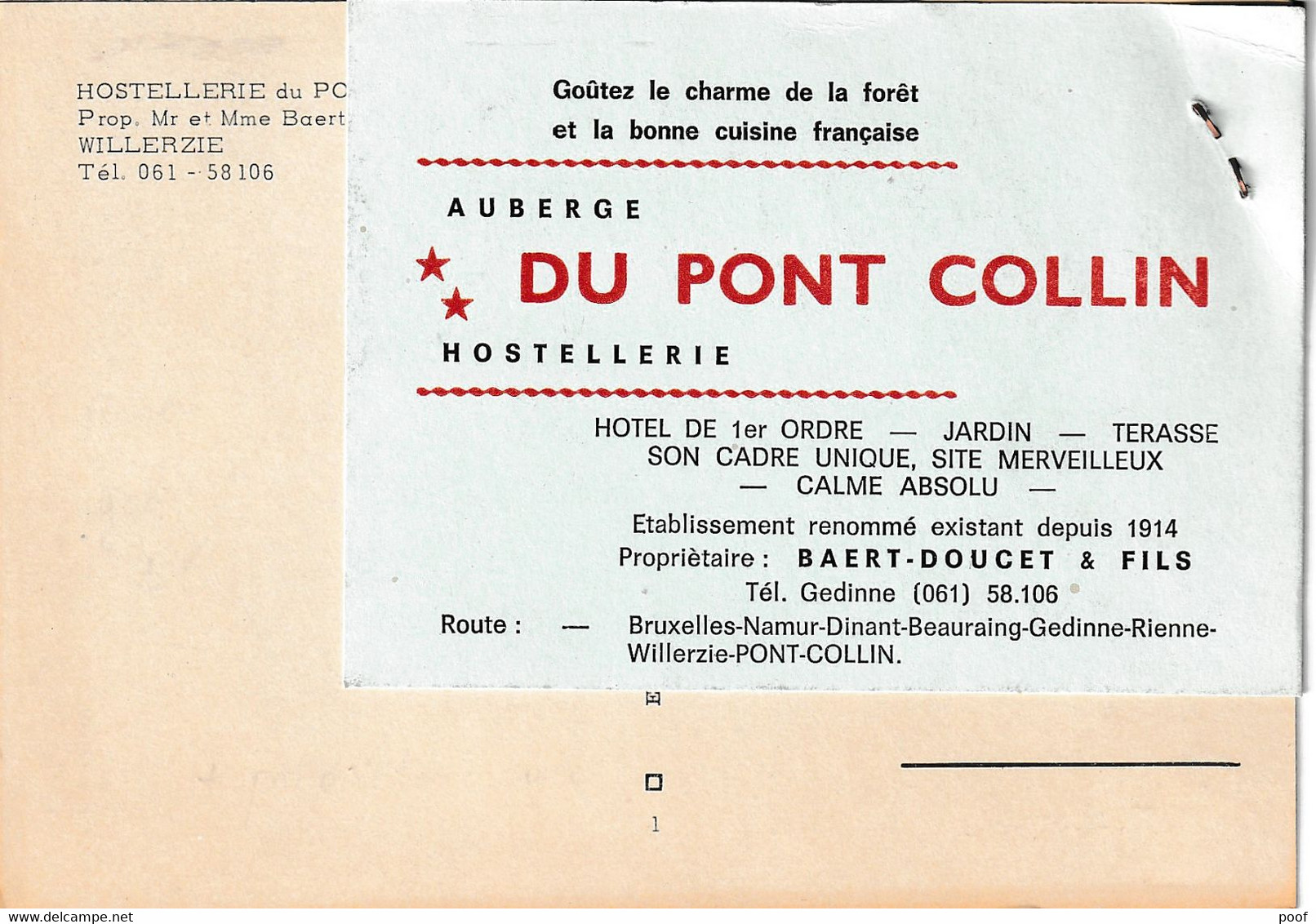 Willerzie : Hostellerie Du Pont Collin - Propriétaire Carte - Gedinne