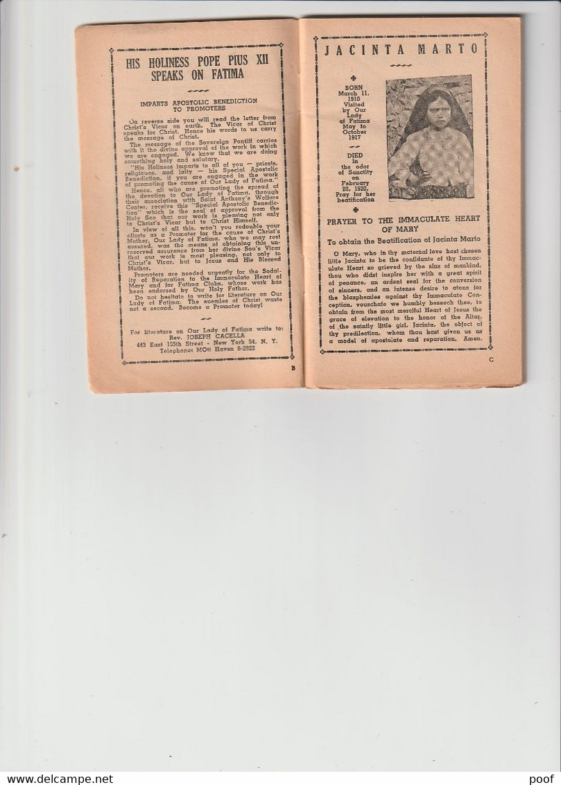 Fatima And The Rosary / A Brief History Of The Wonders Of Fatima , Portugal By Rev. Joseph Cacella --- 40 Pag. - Bible, Christianisme