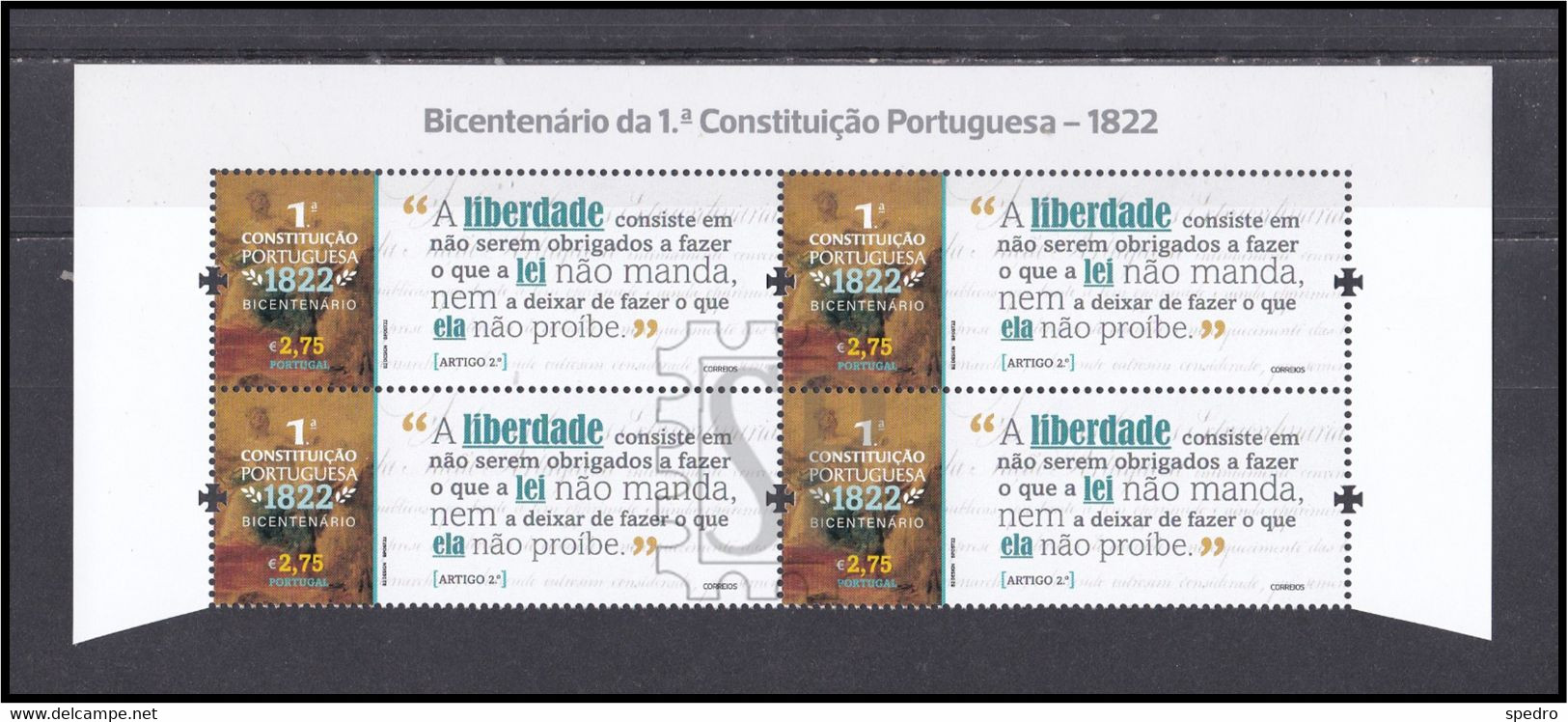 Portugal 2022 200 Anos Da 1.ª Constituição Portuguesa THE FIRST PORTUGUESE CONSTITUTION OF 1822: 200 YEARS - Feuilles Complètes Et Multiples