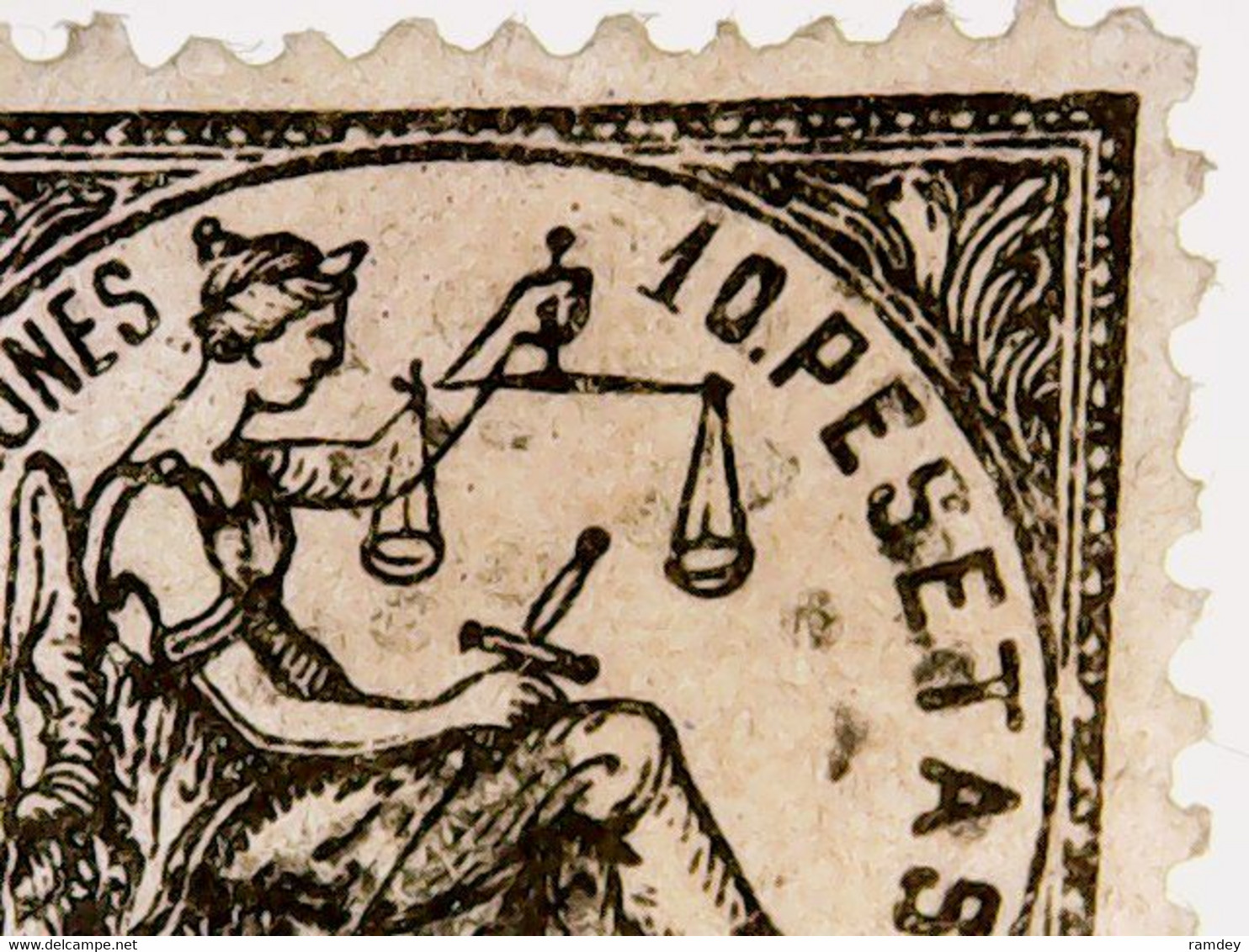 Spain Stamp 1874, Allegory Justice, 10 Peseta, Used, Scott#210, Cat > £1500 - Oblitérés