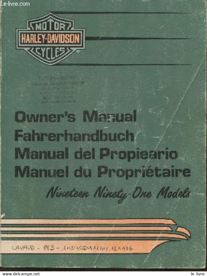 Manuel Du Propriétaire- Harley-Davidson Motor Cycles - Collectif - 1990 - Moto