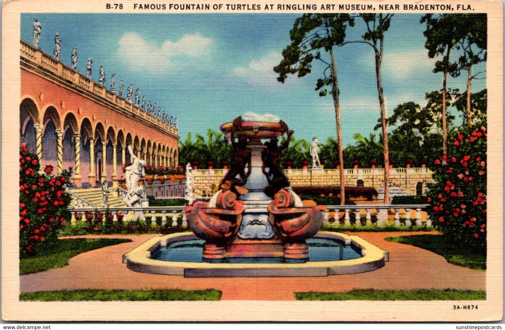 Florida Sarasota Ringling Museum Art Museum Famous Fountain Of Turtles Curteich - Sarasota