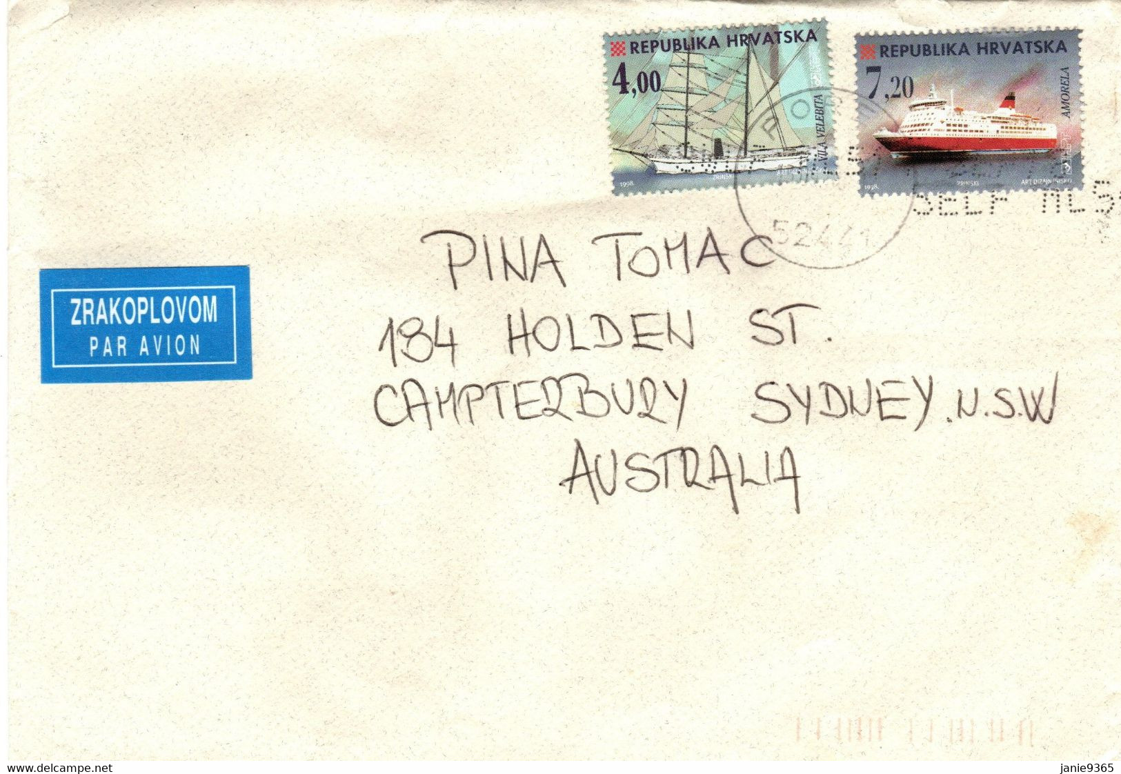 Croatia 1998 Ar Mail Cover To Australia, Ships - Diligences