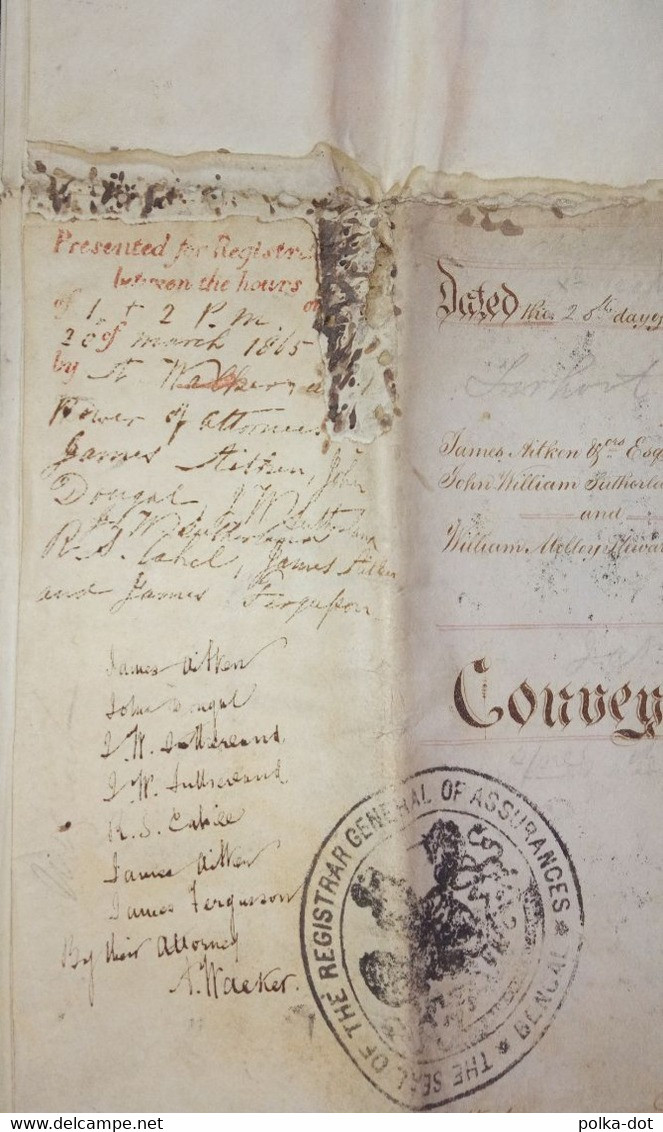 INDIA  QV ERA INDIGO FACTORY SALE DEED WITH STAMP PAPER VAL Rs,6000 - 1854 Britse Indische Compagnie