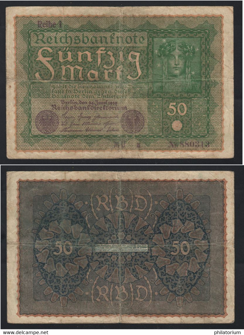 Allemagne, 50 Mark, Reihe 1, MU A 880313, 24 Juin 1919, P 66 A, Usagé. - 50 Mark